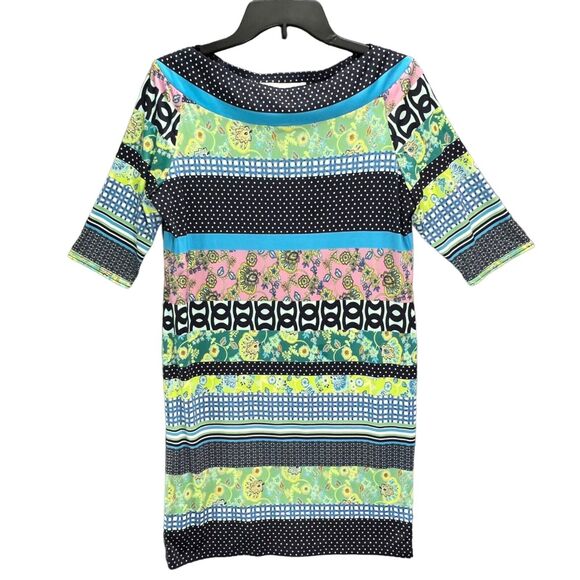 Sara Campbell Dress Womens M Blue Multi Polka Dot Floral Boat Neck Boho Retro - Picture 1 of 11